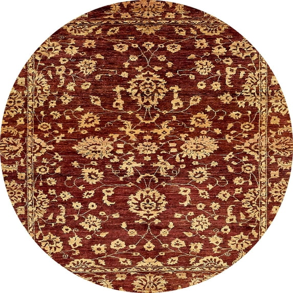 Ahgly Company Machine Washable Indoor Round Abstract Orange Area Rugs, 7' Round
