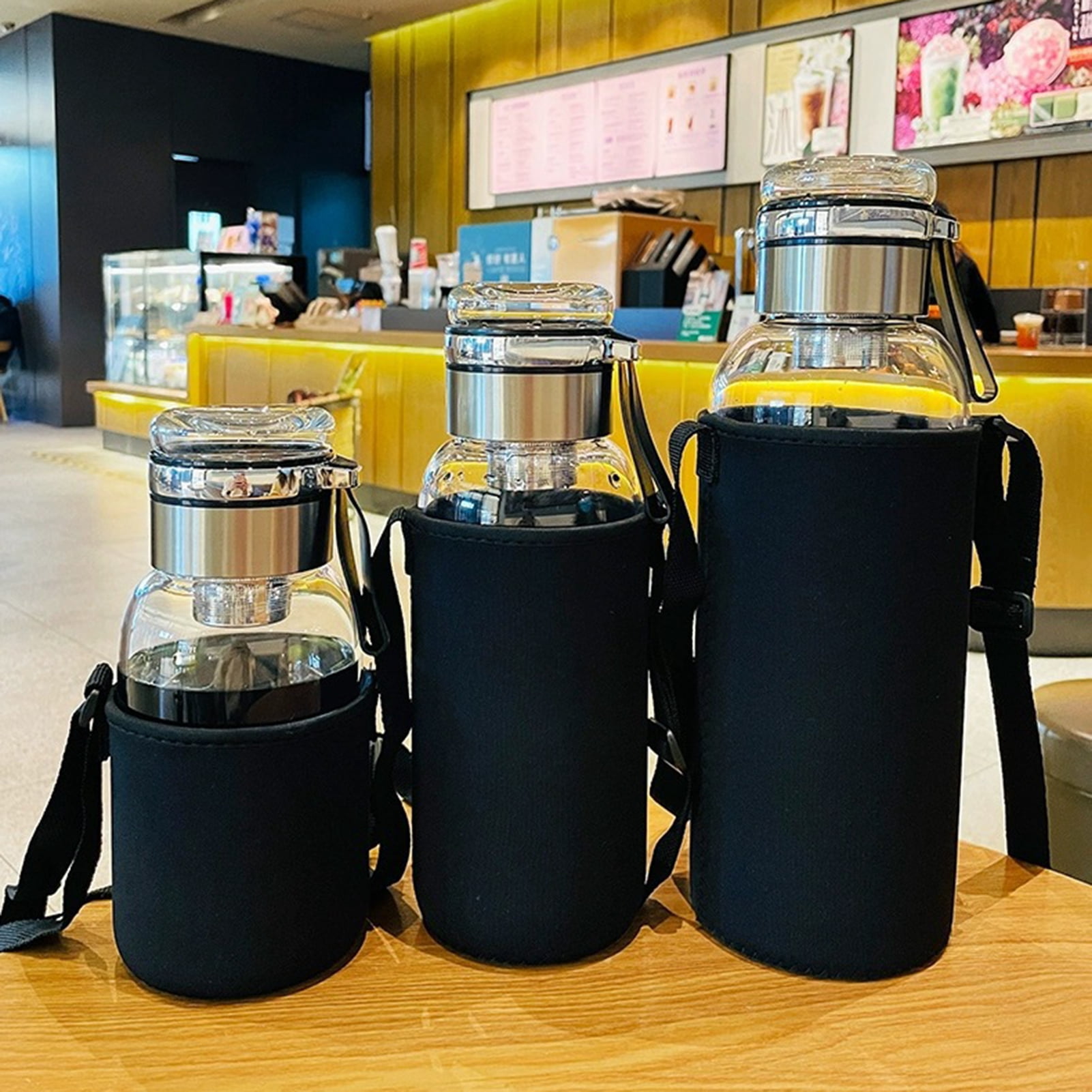OIUR Glass Water Bottle Transparent Leakproof Drinkware Tea Juice Cup Outdoor Water Bottle Portable with Sealing Ring And Heat-Insulated Cover