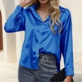 thumbnail image 4 of Women's Silk Blouse Long Sleeve Satin Button Down Shirt Casual Work Office Silky Blouse Top XL Blue, 4 of 8