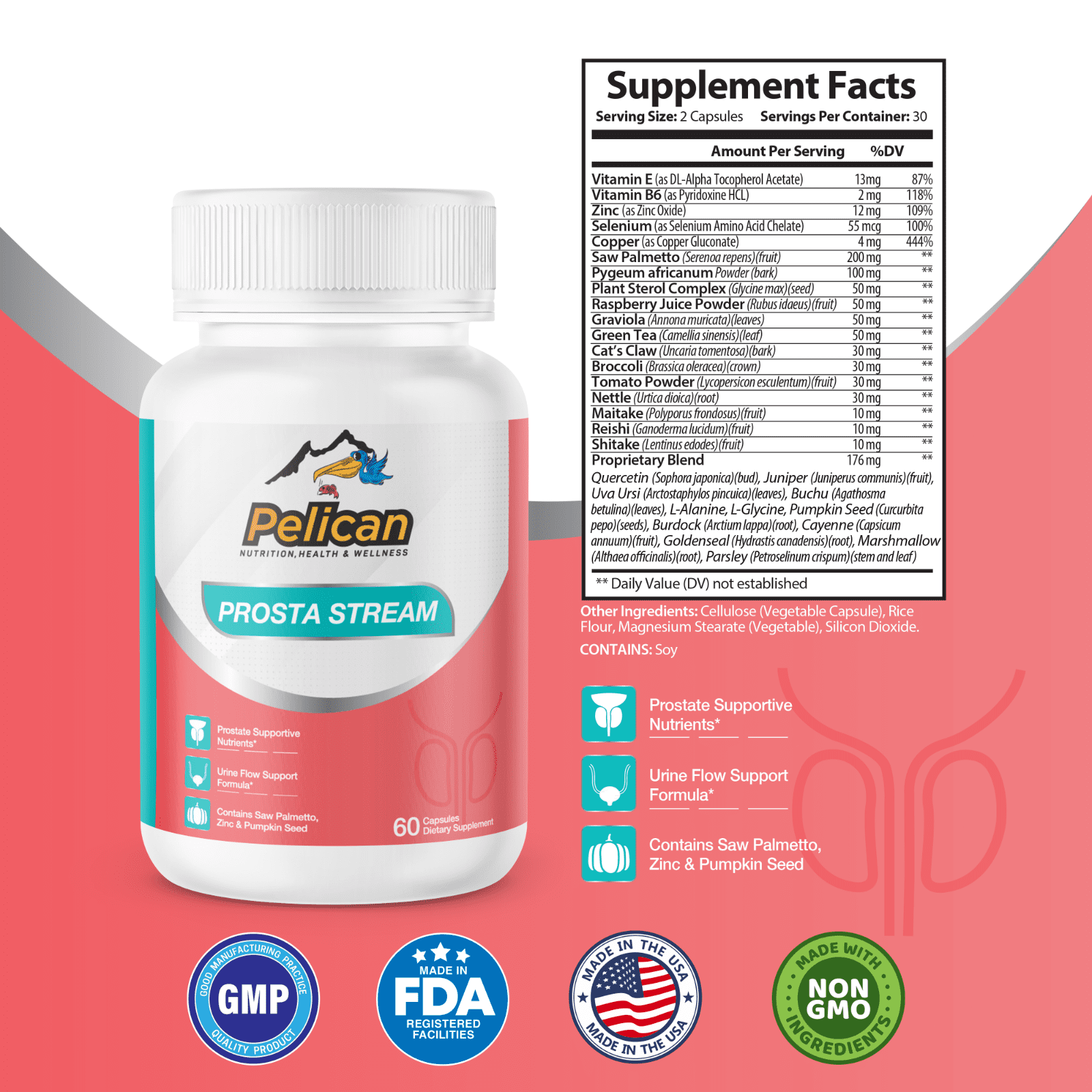 Prosta Stream, Prostate Health Cleansing-2 Bottles-120 Capsules-Pelican Vitamins