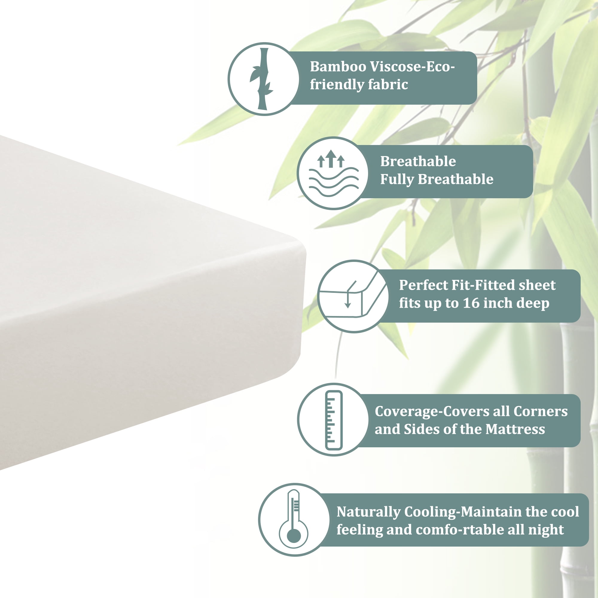 REGALWOVEN Fitted Sheet, Viscose Derived from Bamboo Soft Silky Breathable Wrinkle Fade Resistant Sheets with 16" Deep Pocket King Isabelline