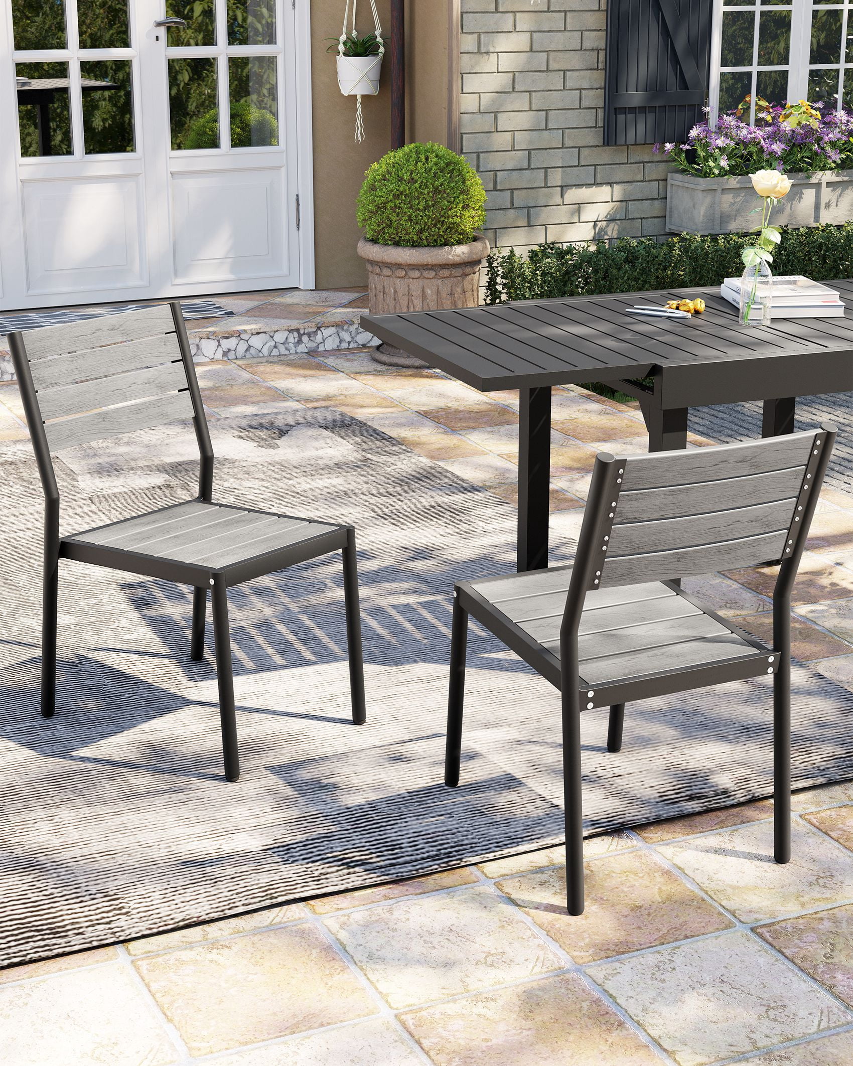 Pellebant Set of 2 Outdoor Aluminum Dining Chairs Patio Armless Chairs in Gray