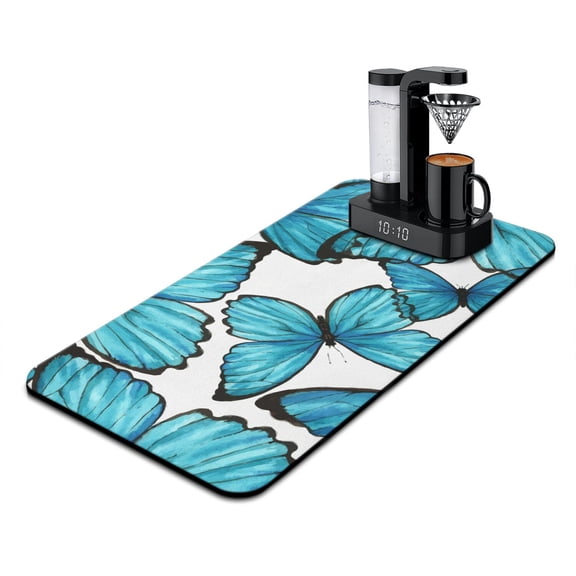 Soft Coffee Station Mat Colorful Butterfly & Floral Pattern 4-Layer Absorbent & Non-Slip Counter Protector