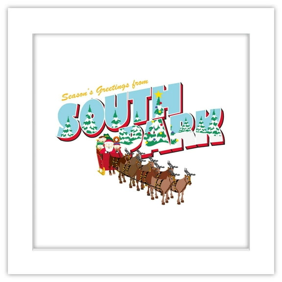 Gallery Pops South Park - Greetings From South Park Christmas Wall Art, White Framed Version, 12" x 12"