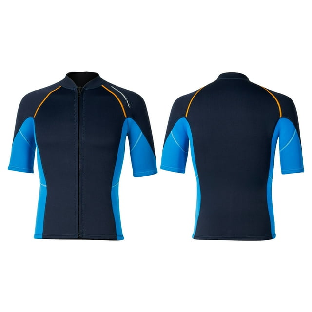 Jizyo Men 15mm Neoprene Wetsuits Top Short Sleeve Rash Guard Shirts Professional Swimwear Navy Blue XL