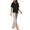 thumbnail image 4 of INSPIRE CHIC Women's Satin SleepwearButton Down Short Sleeve with Loose Pants Silky Lounge Pajama Sets XS Light Pink, 4 of 5