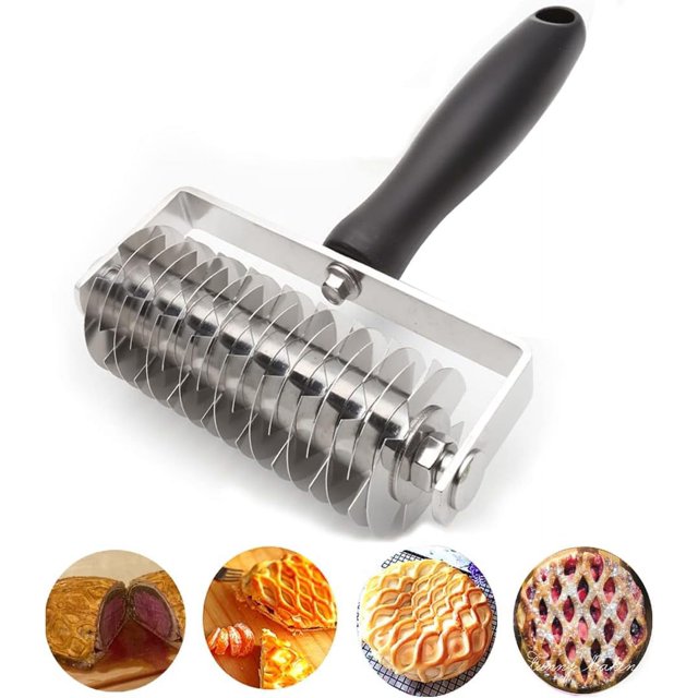 Paquete de 2, cortador profesional de rodillo de corteza de pastelería de pan de pizza con celosía de masa de acero inoxidable profesional, cortador de rodillo de celosía de pastelería (negr