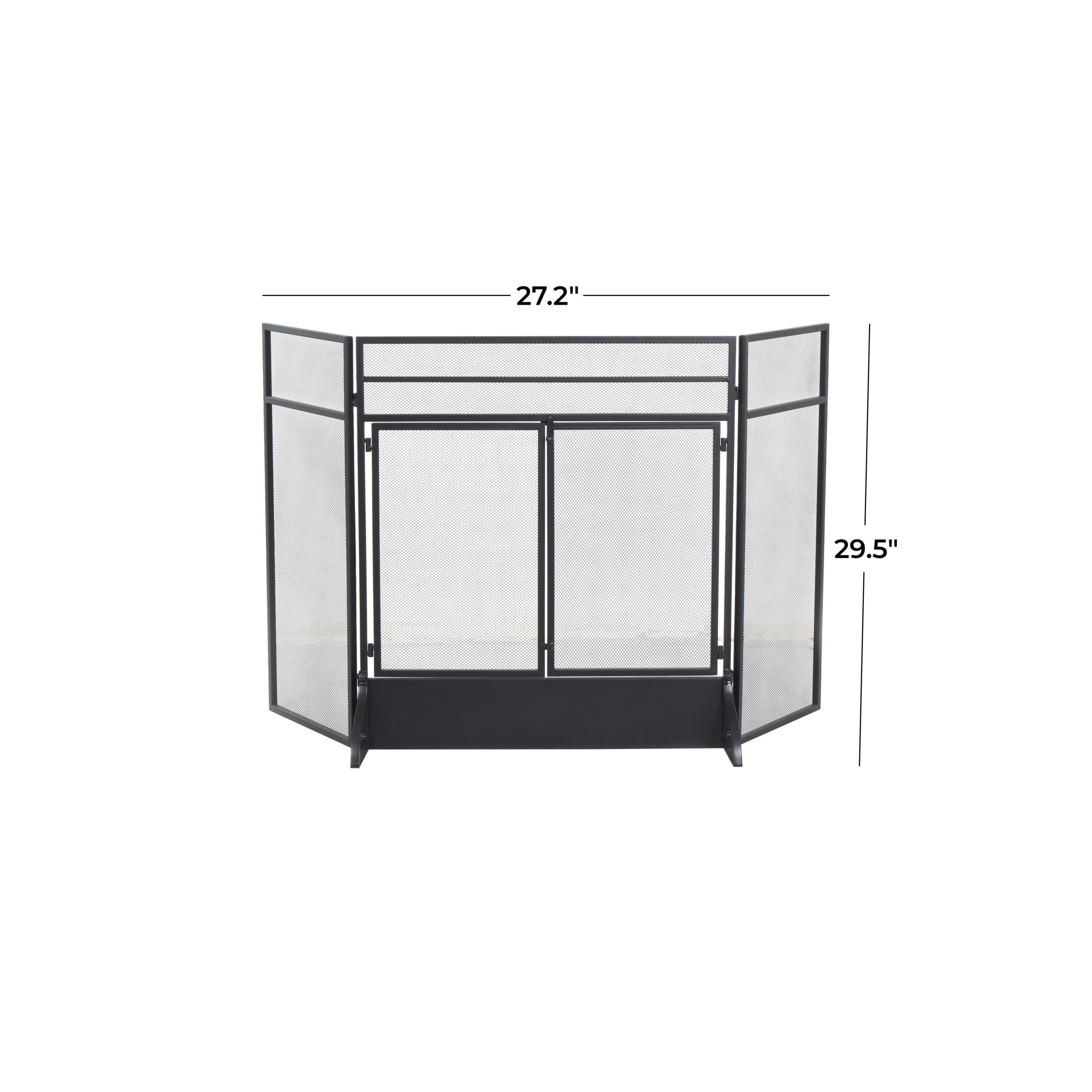 DecMode 27" x 30" Black Metal 3 Panel and 2 Door Geometric Fireplace Screen with Mesh Backing, 1-Piece
