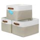 thumbnail image 1 of Cestas de almacenamiento OrganiHaus, tamaño grande, 3 unidades, tela beige/blanca, 1 of 9