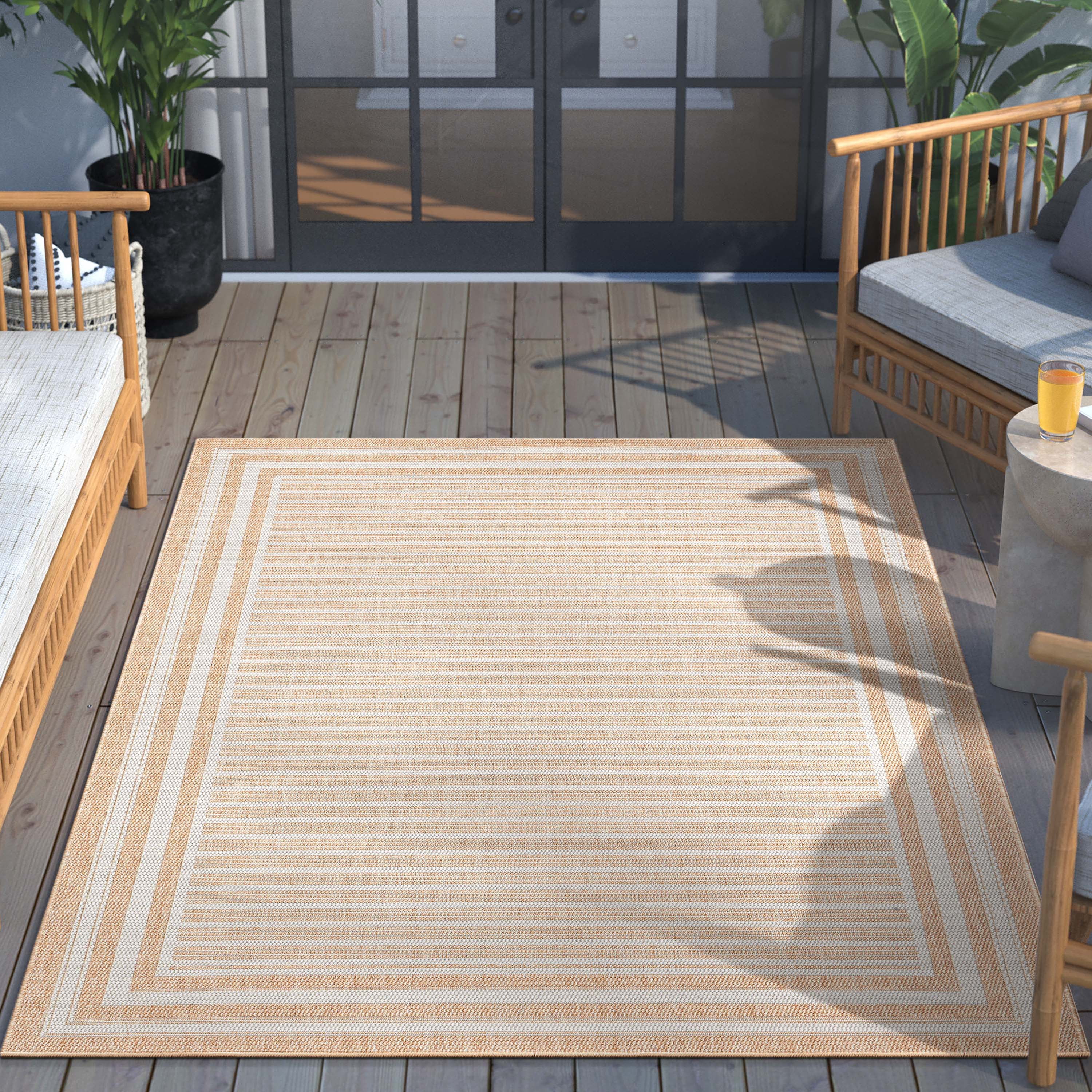 Well Woven Fallon Frankie Modern Stripes Beige 2'7" x 9'10" Runner Hi-Lo Indoor/Outdoor Rug