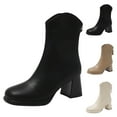 thumbnail image 5 of Mid Calf Dress Boots for Women 2024 Fashion Square Toe Leather Block High Heel Wide Ankle Booties, 5 of 6