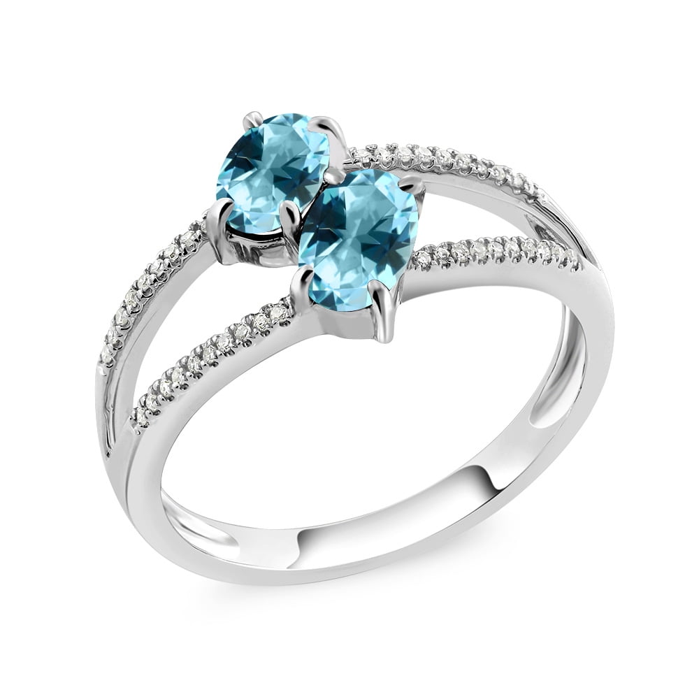 10K White Gold Diamond Ring Set with Oval Ice Blue Topaz from Swarvoski by