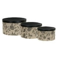 thumbnail image 6 of Household Essentials Round Hat Boxes with Lids, Detailed Floral Print with Faux Leather Lids, Poly-Cotton and Non-Woven PP Liner, Large, Medium and Small, Stackable and Nestable, Black and Tan, 6 of 8