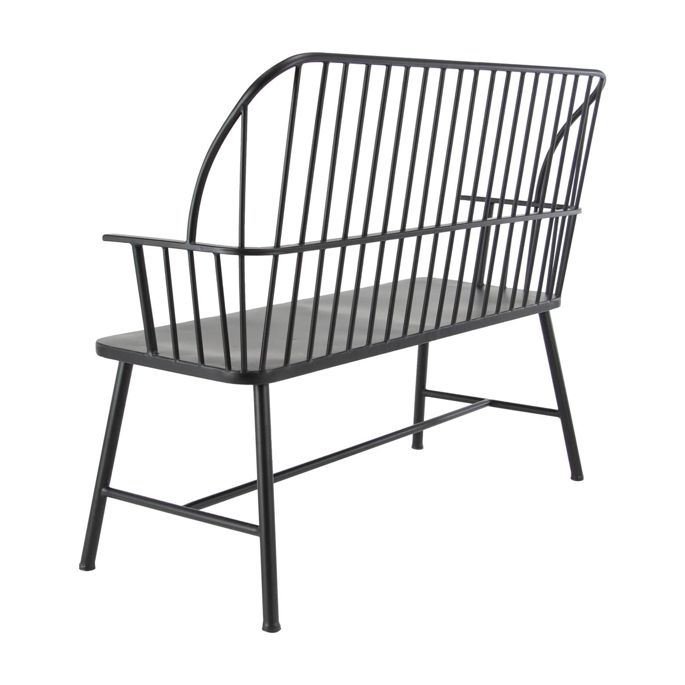 DecMode Black Traditional Outdoor, Entryway, Hallway, Bench with Metal Rod Backing and Armrests. 48"W x 19"L x 38"H