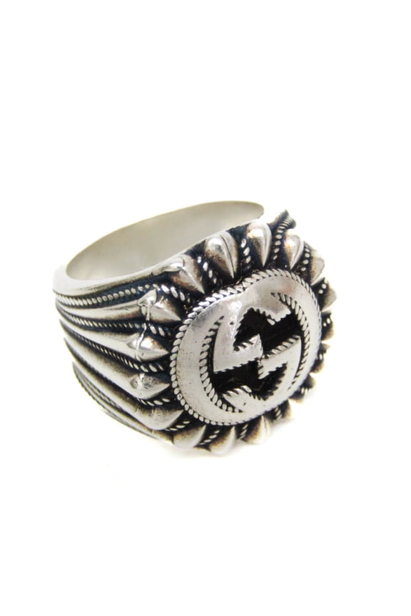 Pre-Owned Gucci Interlocking G 728399 Silver Fashion Band Ring Silver