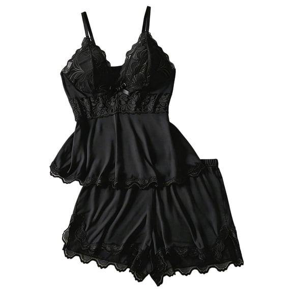 Likimi Pajamas For Women Set V Neck Solid Color Sleeveless Pjs Tops With Shorts Loose Fit Fashionable Sleepwear Black Size L