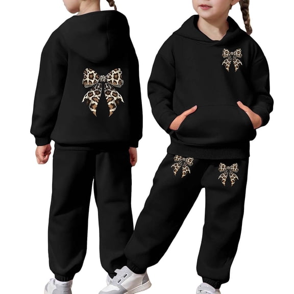 XIYON Girl Clothes Stylish Kids Casual Wear With Bow Printed Design Cozy Pullover Hoodie And Jogger Pants For Girls 2-3 Years