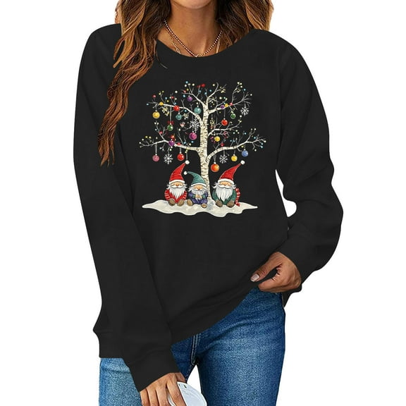 Cadancy Long Sleeve Christmas Shirts for Women Xmas Light Cute Graphic Funny Pullover Tops Crew Neck Long Sleeve Loose Winter Sweatshirts Holiday Festival Outfits 2025