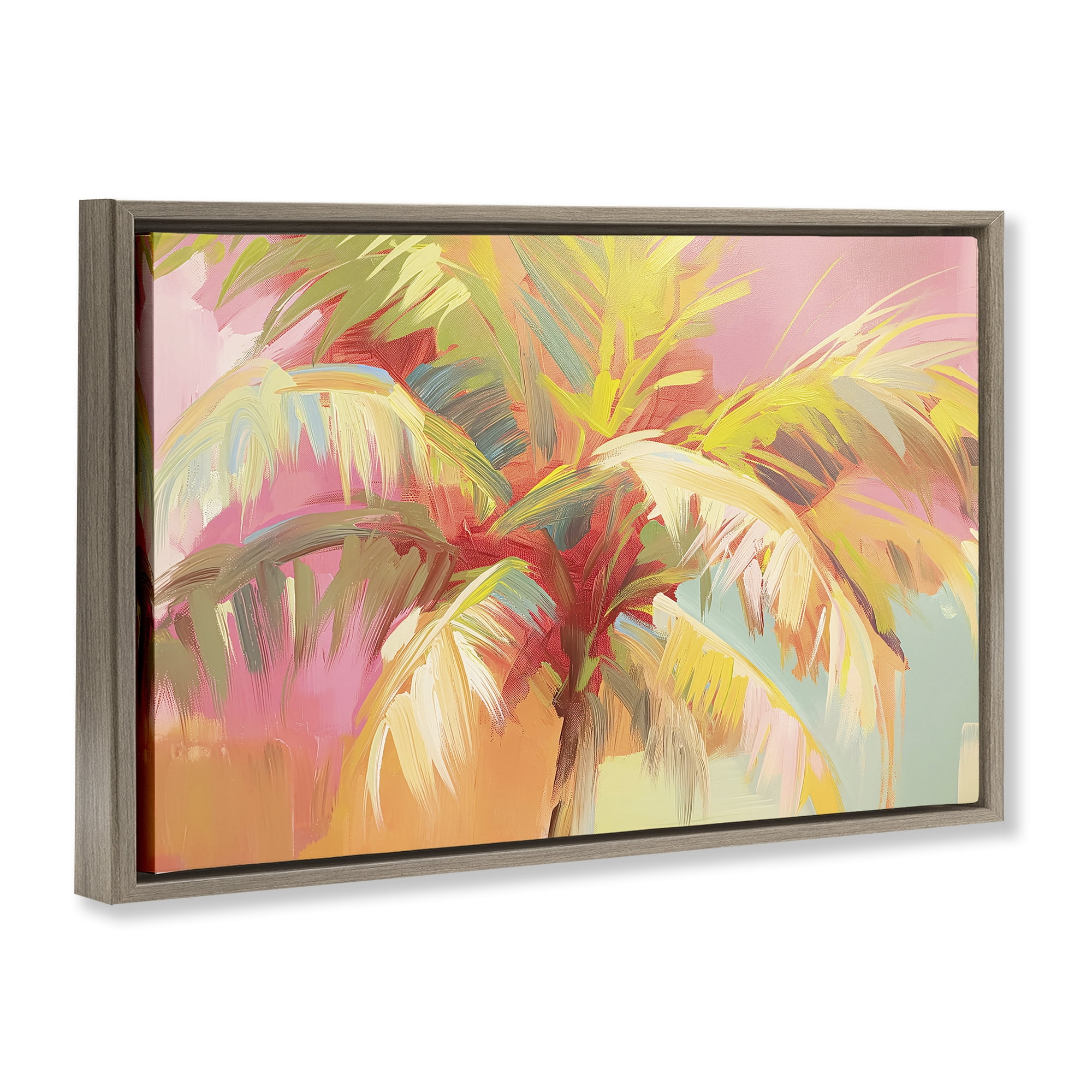 Stupell Industries Warm Palm Leaf Impressions Brown Framed Floater Canvas Wall Art, design by Jacky Ngan