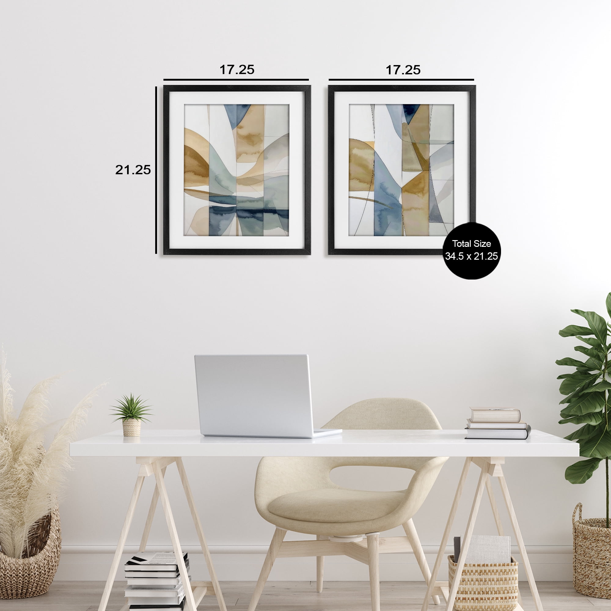 Stupell Industries Balanced Geographic Abstract 2 Piece Black Framed Print Under Glass Set, design by Alonza Saunders