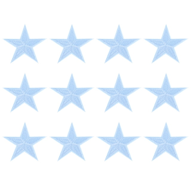 Uxcell 12Pack Parches de Estrella para Planchar, Parches Bordados de Estrella para Coser, Parches de Reparación de Aplicación para Manualidades, 82mm Azul Claro