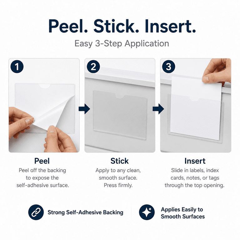 Organize and Protect with Clear Adhesive Index Card Pockets, 3" x 5"  Self-Adhesive Plastic Sleeves for Storage Bin, Library Card, and Labeling -  Walmart.com