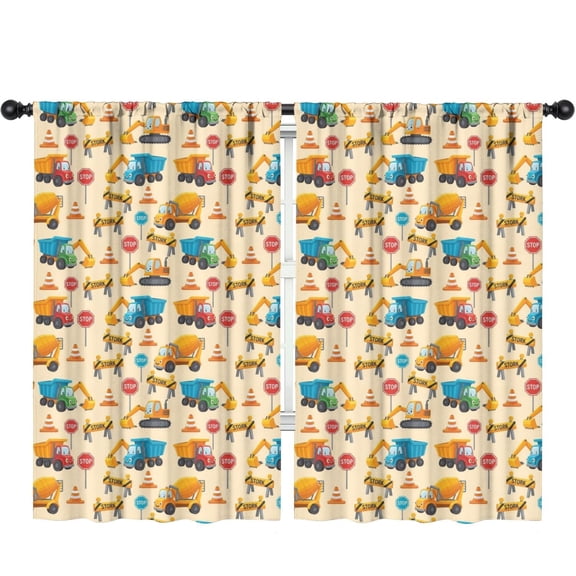 Blackout Kids Curtains,Excavator and Road Barrier Beige Children's Insulated Curtains Set Of 2,Bedroom Essentials,Toddler Room Decor 52"x84"