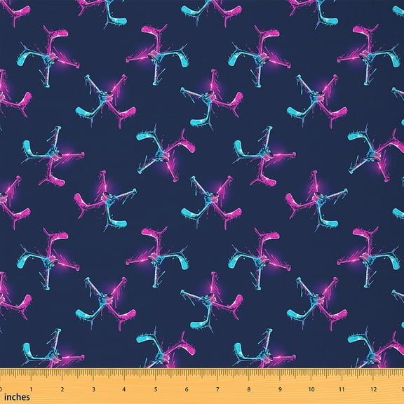Homewish Cartoon Ice Hockey Fabric by the Yard 1 Yard, Modern Sport Lover Room Decor Fabric by the Yard, Teens Boys Girls Kids Sewing Fabric, Breathable Home Decor