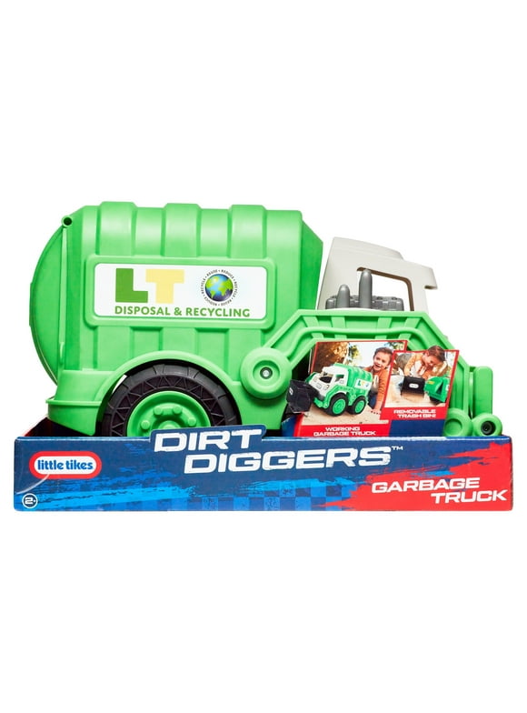Little Tikes Dirt Diggers Garbage Truck, Play Vehicle with Removable Bin, Indoor and Outdoor Pretend Play, Green - Toy For Kids & Toddlers, Boys & Girls Ages 2 3 4+ Year Old