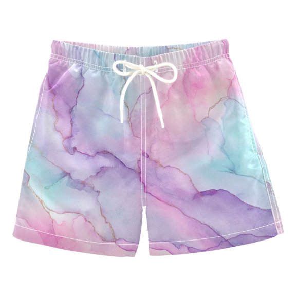 Kids' Beach Pants Comfortable Swim Trunks Pastel Pink Marble Texture Shorts for Pool Vacation and Lounge Wear 2T