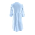 thumbnail image 4 of Vestido casual de mujer Color sólido Lino Algodón Cuello redondo Botón abajo Traje de vacaciones FLhrweasw Nuevo, 4 of 8