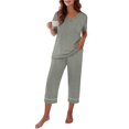 thumbnail image 2 of Womens 2 Piece Capri Sets,V Neck Short Sleeve Casual Matching Sets,Summer Loungewear Set with Elastic Waist Pants,Soft Lightweight Comfy Outfit for Daily Wear Grey M, 2 of 6