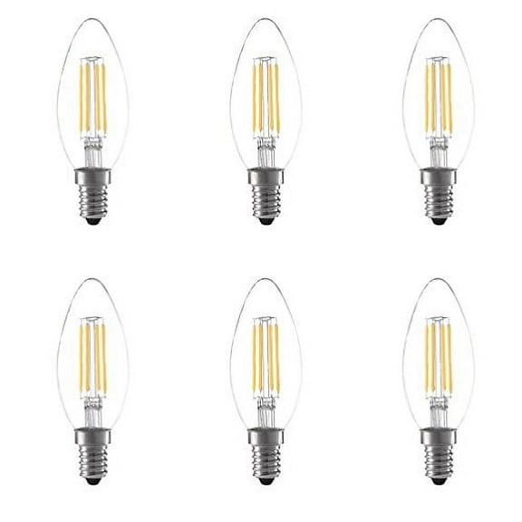 Anyray (6)-Bulbs 40Watts Equivalent Soft White B10 Torpedo Clear Lens 120V Chandelier Decorative Candelabra Base LED Light Bulb 360 Beam Warm White 40W Equal