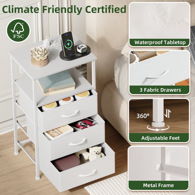 Eunos LED Nightstand with Charging Station, 3 Drawer photo 8