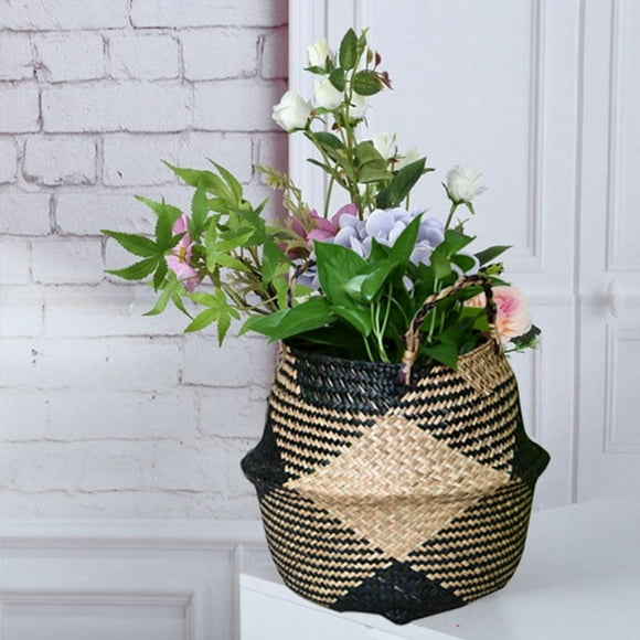 1 Pcs Foldable Handmade Storage Basket Wicker Rattan Straw Flower Pot Planter Laundry Basket