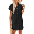 thumbnail image 1 of Vestido Zeagoo Summer de algodón y lino, manga corta, cuello en V, negro, 1 of 6