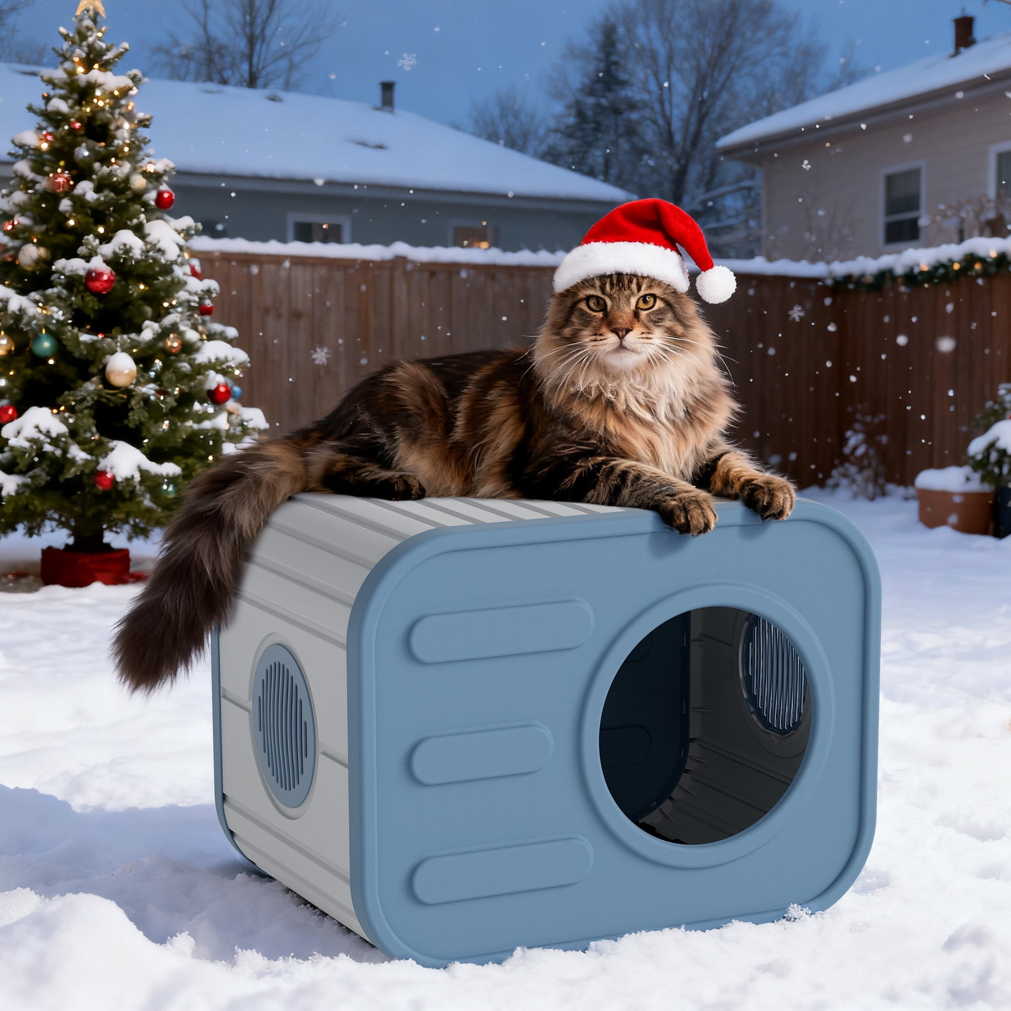 Bifanuo Cat House for Indoor & Outdoor Cats,Weatherproof Resin Cat Shelter with Camera-Shaped Design,Ventilation, Assemble Easily for Home & Yard,Blue