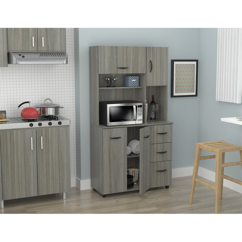 Inval Laminate Kitchen Microwave Storage Cabinet, Smoke Oak - Walmart