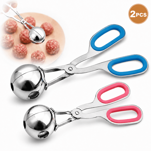 Emlimny 2 Pack Non-Stick Meatball Maker with Detachable Handles, 1.38" & 1.78" Stainless Steel Meatball Tool, Cake Pop, Ice Cream Scoop, Cookie Dough Baller, Anti-Slip Kitchen Utensil Set
