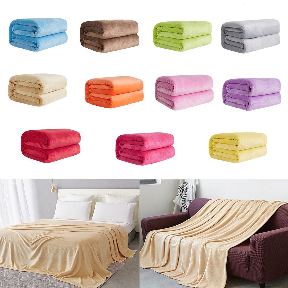 Soft Plain Fleece Throw Decorative Blanket Warm Solid Over Large Sofa Bed 