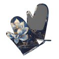 thumbnail image 5 of Cauagu Blue Golden Dream Lotus Print Oven Mitts 2 Piece Set,BBQ Gloves Grilling Gloves Kitchen Silicone Oven Gloves Heat Resistant Oven Mitts for Barbecue Cooking & Baking, 5 of 6