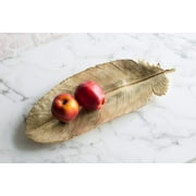 A&B Large Home Gold Leaf Plate Realistic Feather Tray Painted Gold Finish Centerpiece Table Décor Living Room Office Dining Accessory 19.5" x 7.3" x 1.2"