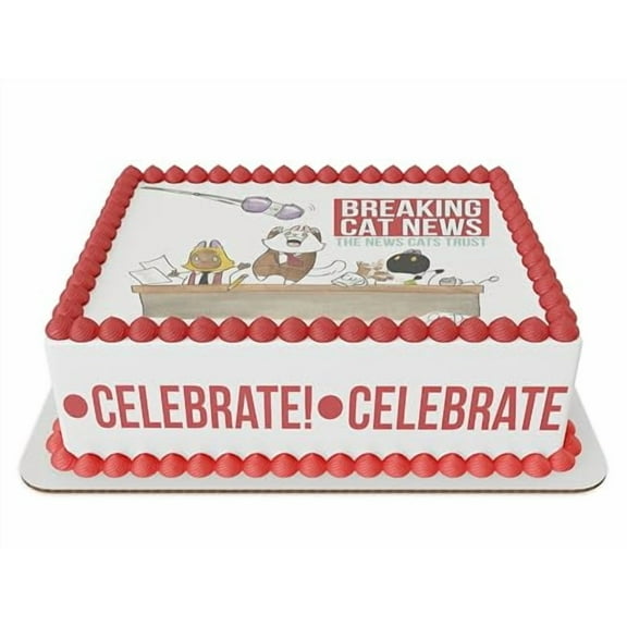 Breaking Cat News Celebration Edible Cake Topper (1/4 Sheet)