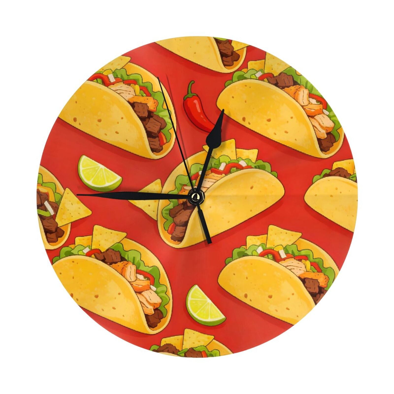 9.84in Round Wall Clock Frameless No Glass Silent Non-Ticking Pvc Board Stand For Tabletop Or Wall Kitchen Living Room Office Bedroom Mexico'S Cinco De Mayo Taco (7)
