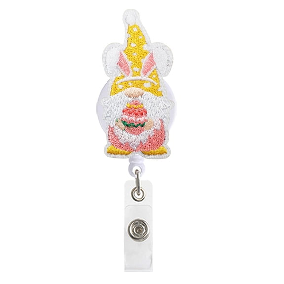 Easter Gnome Embroidery Badge Reel Retractable ID Card Holder Nurse Doctor Office Supplies Cute Rabbit Carrot Felt Badge Clip Name Tag