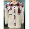 thumbnail image 3 of Aunavey Women Fuzzy Sherpa Fleece Jacket Button Collar Plaid Plush Patchwork Shirt Tops Coat with Pockets, 3 of 6