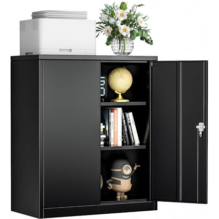 

Metal Storage Cabinets with Lock 36 Lockable Storage Cabinet with 2 Locking Doors and 2 Adjustable Shelves Small Steel Cabinet for Warehouse Garage(Black)