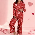 thumbnail image 2 of Womens Silk Pajamas Set Valentines Day Pajamas Long Sleeve Bow Print Button-Down Sleepwear Loungewear Pajama Sets Women, 2 of 5
