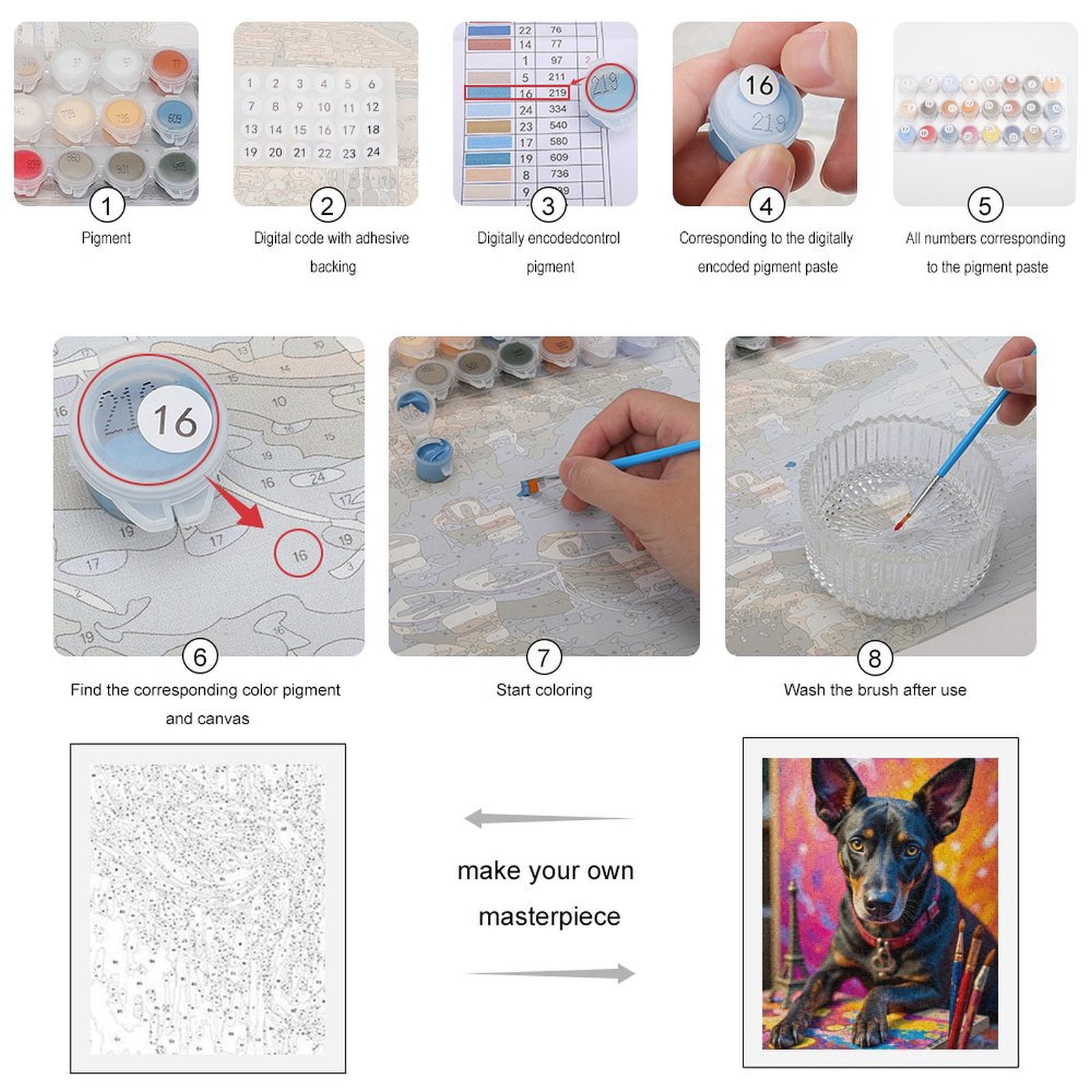 Paint By Numbers Kit for Adults Beginner - Dog Painting Colorful Art Brushes Eiffel DIY Canvas Painting Kits for Adults, Frameless Paint By Number for Adults for Home Wall Decor 16x20 Inch