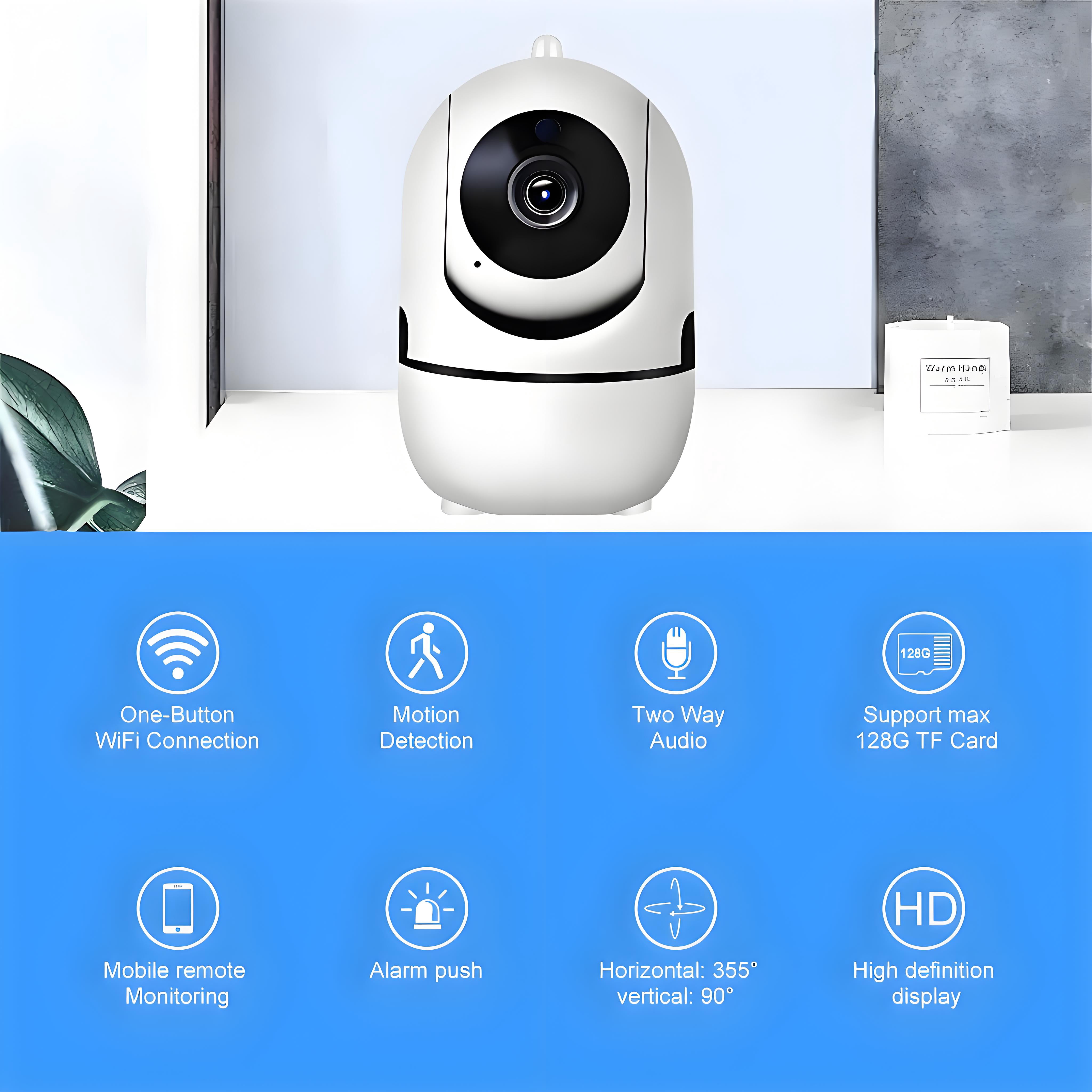 2K HD Wifi Baby Monitor Camera with Night Vision,Two-Way Audio, AI Auto Tracking Smart Monitoring for Baby, Nanny,Pet,White